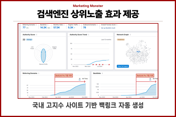 백링크 프로 사용으로 SEO 순위 상승 그래프
