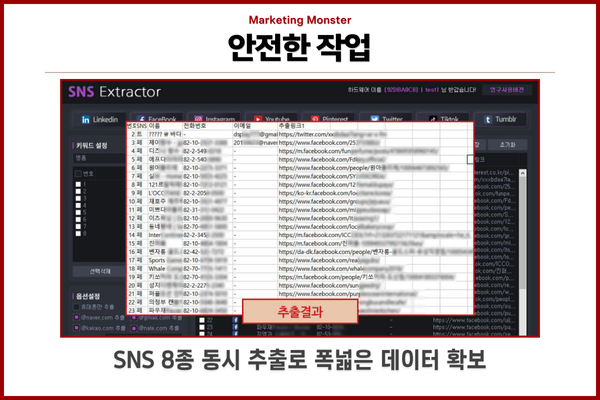 DB추출기로 잠재 고객 리스트를 확보하는 모습