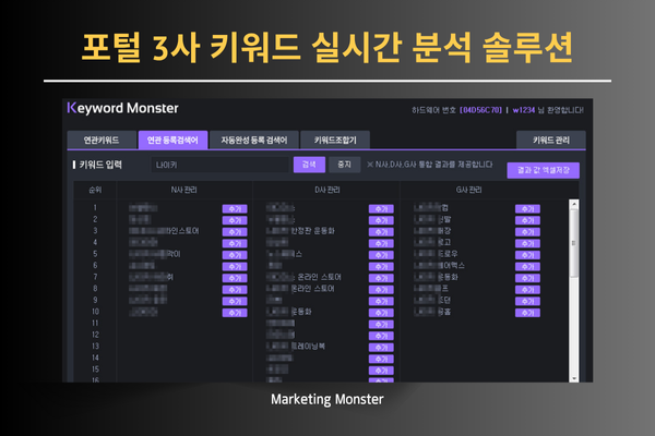 키워드 몬스터 실시간 키워드 분석 화면 이미지